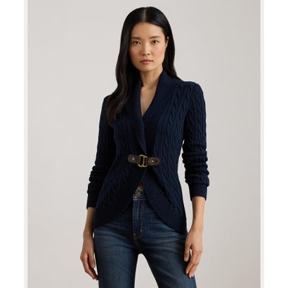ローレン ラルフ ローレン LAUREN RALPH LAUREN バックルトリム ケーブル ショールカラー カーディガン （410ネイビー）