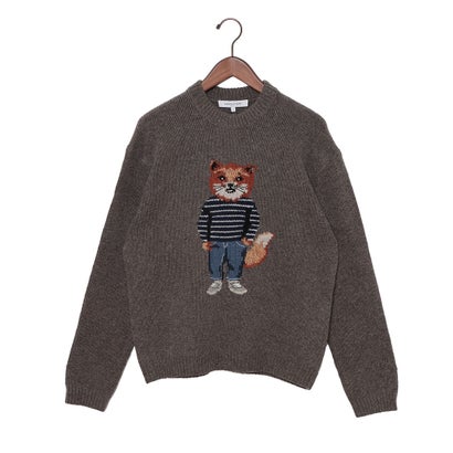 メゾンキツネ MAISON KITSUNE ドレスド フォックス インターシャ ウール ジャンパー ニット （ダークグレーメランジ）