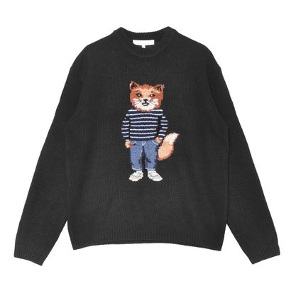 メゾンキツネ MAISON KITSUNE ドレスド フォックス インターシャ ウール ジャンパー ニット （ブラック）