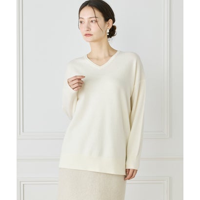 イネド INED 《WEB限定カラー》カシミヤ混Vネックチュニックニット （オフホワイト1）