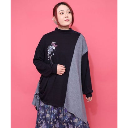 スカラー ScoLar 雅結×iS ScoLarコラボ 異素材切替プルオーバー （ネイビー）
