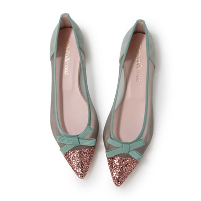 プリティ・バレリーナ Pretty Ballerinas ELLA glitter cap-toe tulle / 内鰓 グリッター キャップトゥ チュール バレーシューズ （PINK-LIZA-VICTOR）