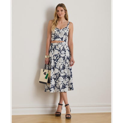 ローレン ラルフ ローレン LAUREN RALPH LAUREN フローラル ボタンフロント リネン ミディ スカート （100ホワイト）