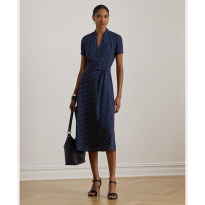 ローレン ラルフ ローレン LAUREN RALPH LAUREN ポルカドット ベルテッド クレープ ドレス （410ネイビー）