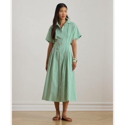 ローレン ラルフ ローレン LAUREN RALPH LAUREN ストライプド プリーテッド ブロードクロス シャツドレス （300グリーン）