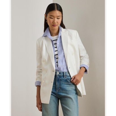 置き目レン ラルフ 置き目レン LAUREN RALPH LAUREN ダブルブレステッド リネン交ぜあわせる ツイル スポーツジャケット （100白いこと） その他-レディースファッション