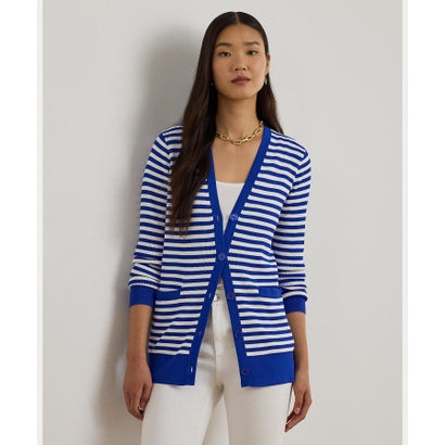置き目レン ラルフ 置き目レン LAUREN RALPH LAUREN ストライプド リブニット V素っ首 ジレー （400青み）