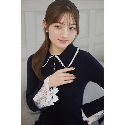 トッコクローゼット tocco closet レース付きポロニットロングワンピース
