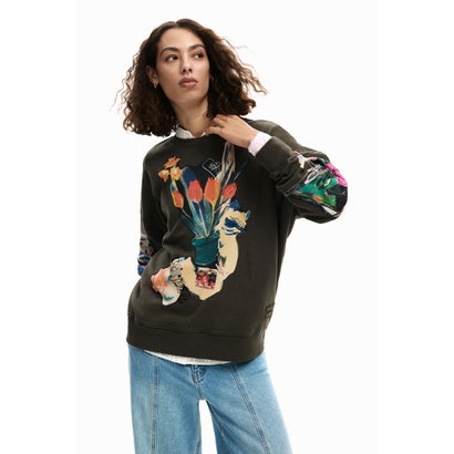 デシグアル Desigual コラージュ装飾の汗水 （薄墨色/黒いこと）