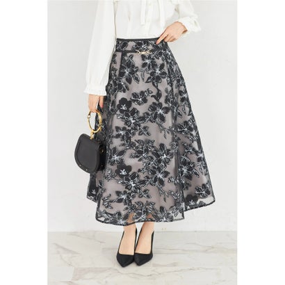トッコクローゼット tocco closet ウエストビット付きオパールフラワープリントフレアスカート