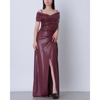 リナシメント RINASCIMENTO シャイニーオフショルギャザーマキシワンピース （Bordeaux Rosso）