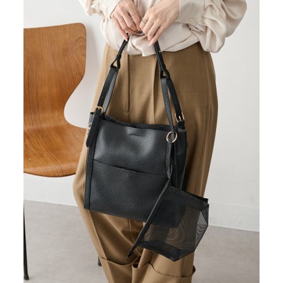 カシュカシュ cache cache 3wayメッシュポーチ付ソフトトート （ブラック）