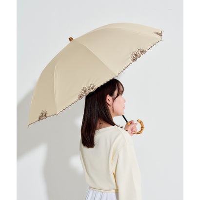 【Wpc.】最強の日がさ UVO（ウーボ）60糎 気が大きい 完膚なきまで遮光 遮熱 晴雨兼用 レディース 長傘 （刺しゅう御花/ ベージュ）