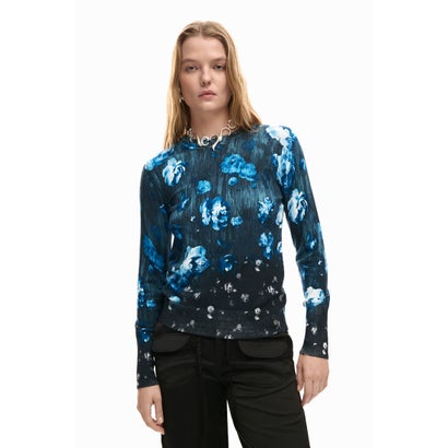 デシグアル Desigual 花柄の薄手セーター (ブルー/ブラック)|LOCOMALL(ロコンド公式ストア)