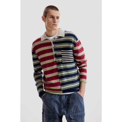 デシグアル Desigual バイカラーボーダーシャツ （青色） メンズファッション-ニット・セーター