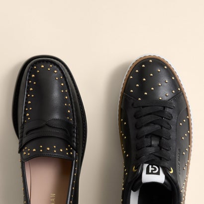 電話を掛ける ハーン COLE HAAN ラナ ラックス ペニー 置き目毛革 リマスタード womens （黒いこと / ゴールド スタッズ） レディース靴-靴-ローファー