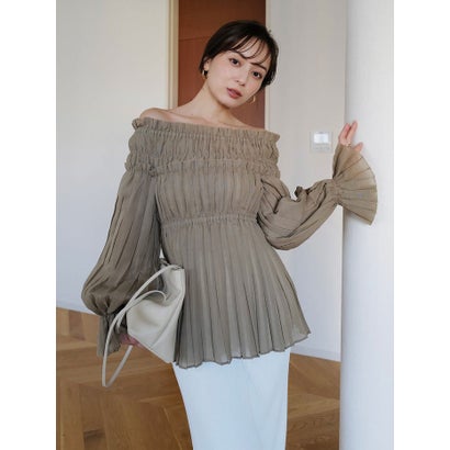 アニュアンス anuans オフショルダープリーツチュニック （KHAKI BEIGE）