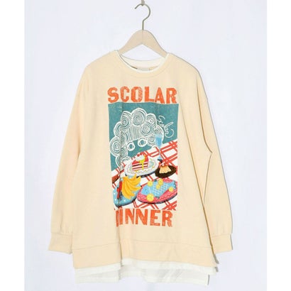スカラー ScoLar スカラーちゃんの夕食柄レイヤード風配色プルオーバー （アイボリー）