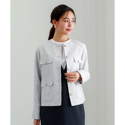 ホワイトジョーラ WHITE JOOLA 【 きちんと華やぐ 】 ミックスカラーツイード・ノーカラージャケット （白いこと）