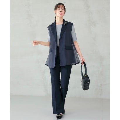 ルイルエブティック RUIRUE BOUTIQUE ストレッチ ｜ オーガンジー 付き テーラード ジレ ＆ フレアパンツ セット ｜ セレモニースーツ・フォーマルスーツ・ママスーツ・パンツスーツ・セットア