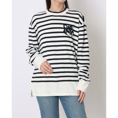 メゾンキツネ MAISON KITSUNE ボーダーニット クルーネック トレーナー （NAVY）