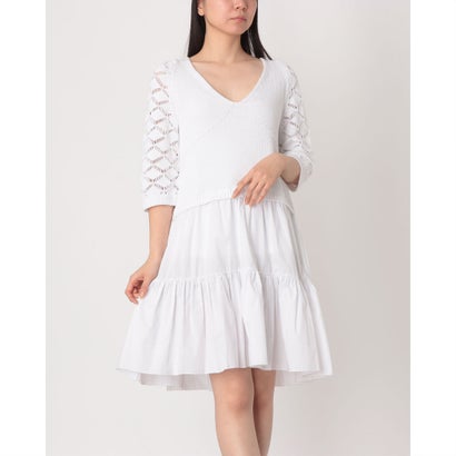 リナシメント RINASCIMENTO クロッシェスリーブニットドッキングワンピース （Bianco）