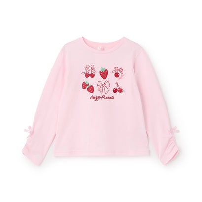 メゾピアノ mezzo piano イチゴチェリーアップリケ 長袖Tシャツ （ライト ピンク）