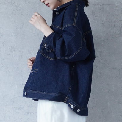 ニジブラ nijibra ルーズデニムジャケット ジャケットレディース アウター 春服 韓国ファッション 10代 オフィス 大きいサイズ デニム ジーンズ （ネイビー）