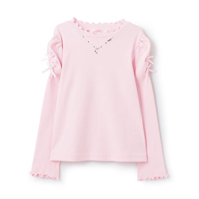 メゾピアノ mezzo piano ネックレス刺しゅう プチハイネック 長袖Tシャツ （ライト ピンク）
