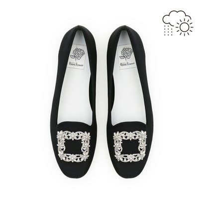 【26SS】【レイン対応】エマ フランシス Emma Francis アーチカット ビジュー フラット パンプス （ブラック ブッチャー）