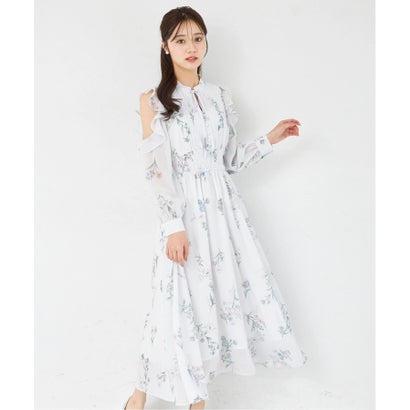 トッコクローゼット tocco closet ラッフルフリルオープンショルダーボタニカルフラワープリントワンピース