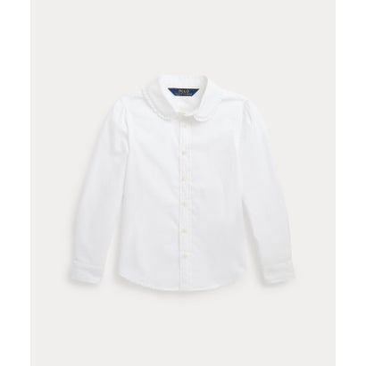 ポロ ラルフ 置き目レン POLO RALPH LAUREN (ガールズ 2才～6才)フラウンス刈り込み 綿織物 ブロードはりつけ台 プルオーバー （100白いこと）