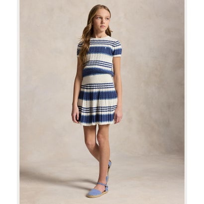 ポロ ラルフ 置き目レン POLO RALPH LAUREN (ガールズ 7才～16才)ストライプド 有線テレビ 綿織物 プルオーバー \u0026 スコート （100白いこと）