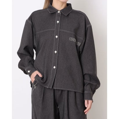 コンバース CONVERSE レディース 長袖シャツ SYNTHETIC DENIM SHIRT L シンセティックデニムシャツ 42200363 （BLACK）