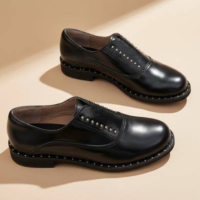 オールブラック ALL BLACK 【本革/2.5cmヒール】スタッズデザインローファー (ブラック)|LOCOMALL(ロコンド公式ストア)