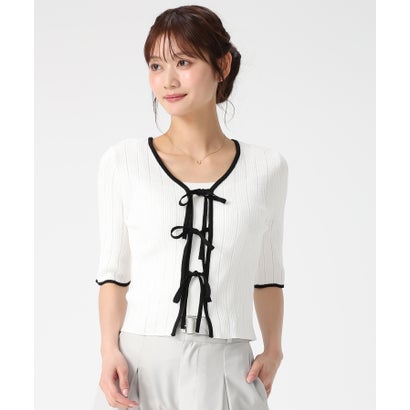 ミッシュマッシュ MISCH MASCH 2026春夏新作 ラメ配色リボンアイレットリブニット MM628303 （WHITE）