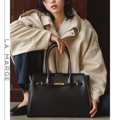 ベース BASE 【LA MARGE】ベルトデザイン トートバッグ ショルダーバッグ b5 通勤（ブラック）