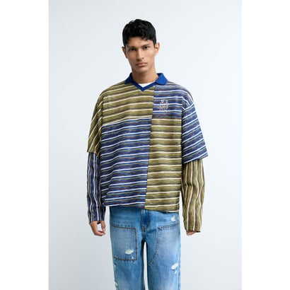 デシグアル Desigual ストライプ柄のコンビTシャツ （ブラウン）