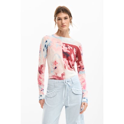 デシグアル Desigual 花柄の薄っぺらプルオーバー （サクラ色/赤いこと） レディースファッション-トップス-ニット・セーター