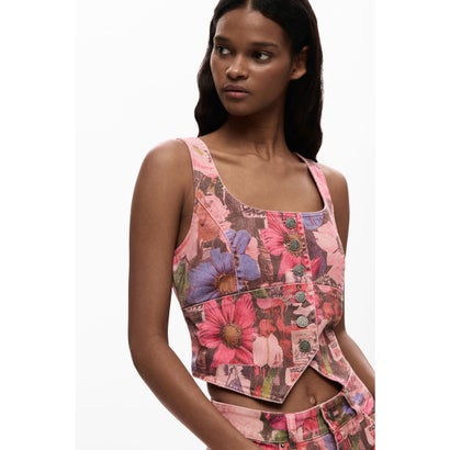 デシグアル Desigual プリントデニムコルセット （ピンク/レッド）