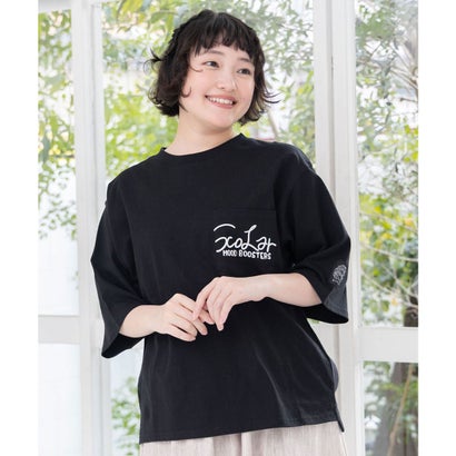 スカラー ScoLar 胸ポケット付き ストリート風バックプリントTシャツ （ブラック）