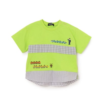 クレードスコープ kladskap 電車刺しゅう切替半袖Tシャツ （イエロー グリーン）