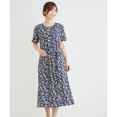 ローラ アシュレイ LAURA ASHLEY 【洗える／ジャージ素材／同柄アイテムあり】ライ柄ワンピース （ネイビー(194)）