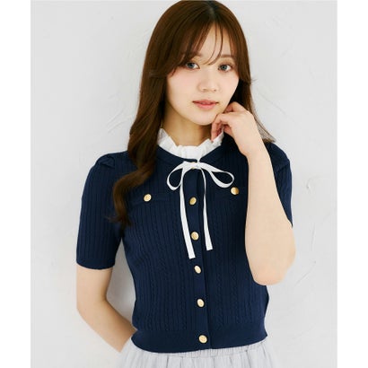 トッコクローゼット tocco closet リボン付きケーブルカーディガン