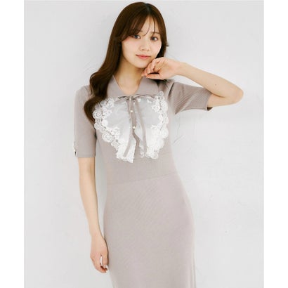 トッコクローゼット tocco closet 襟＆リボン＆パール付きレースフリル装飾ニットワンピース