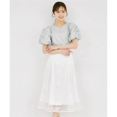 トッコクローゼット tocco closet 刺繍フラワー×ドットチュールフレアスカート