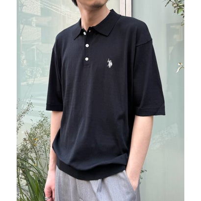 ユーエスポロアッスン U.S. POLO ASSN. ワンポイント刺繍 接触冷感 半袖ポロニットシャツ （ブラック）