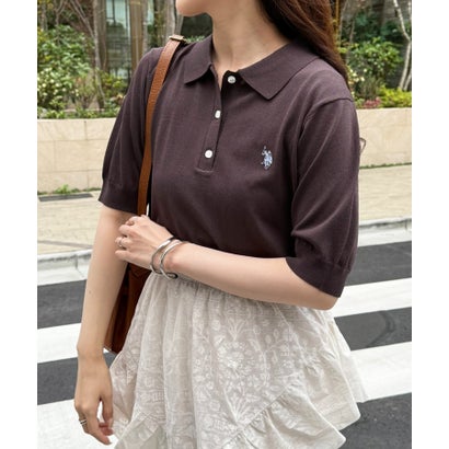 ユーエスポロアッスン U.S. POLO ASSN. ワンポイント刺繍 接触冷感 半袖ポロニットシャツ （ブラウン）
