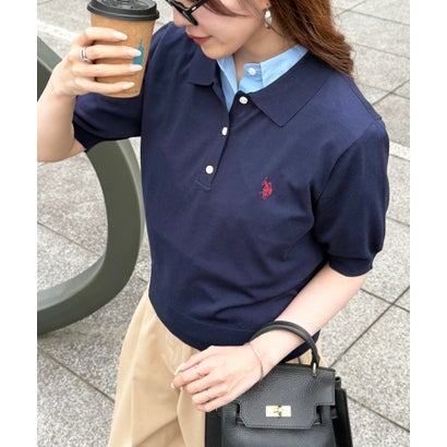 ユーエスポロアッスン U.S. POLO ASSN. ワンポイント刺繍 接触冷感 半袖ポロニットシャツ （ネイビー）