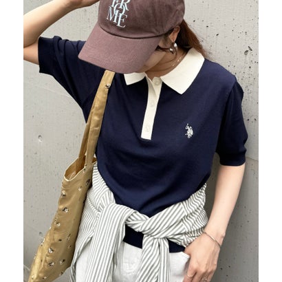 ユーエスポロアッスン U.S. POLO ASSN. ワンポイント刺繍 接触冷感 半袖ポロニットシャツ （ネイビー系1）